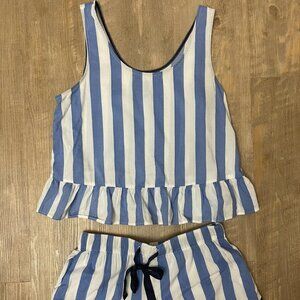 Jane and Bleecker Blue White Striped Cotton Pajamas Small